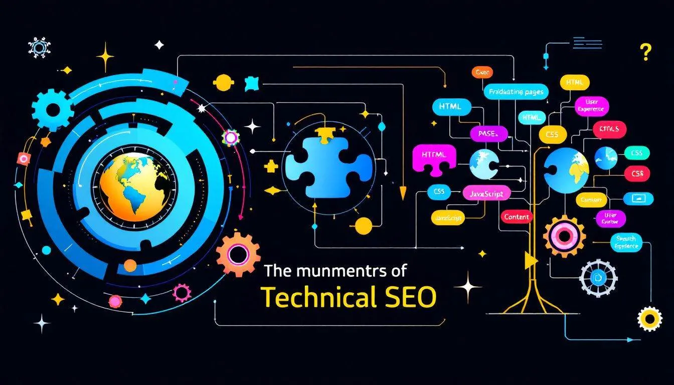 Ein Diagramm, das die grundlegenden Konzepte von technischem SEO darstellt.